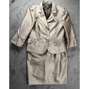Nine West 2 Piece Women’s Skirt Jacket Suit Autumn Shimmery Oxford Brown Size 12